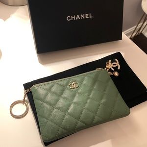 Spring 2020 - Chanel Green Zipper Pouch - Gold